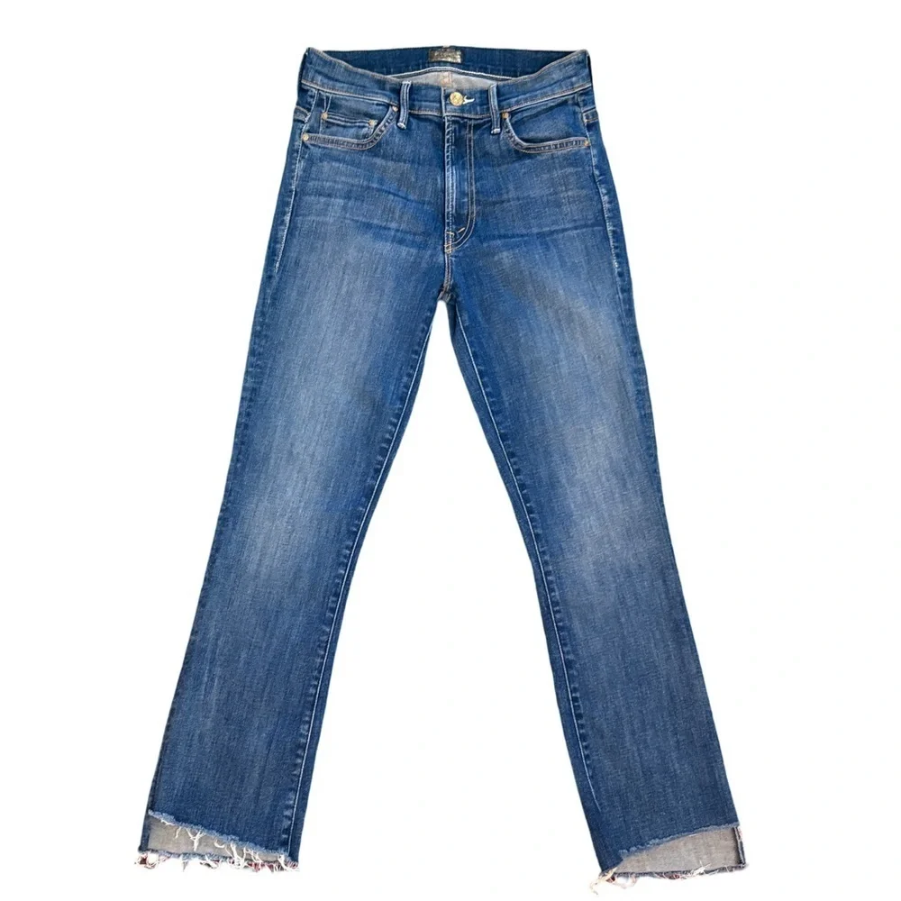 MOTHER The Insider Crop Step Fray in Not Rough Enough Medium Blue Wash Size 26